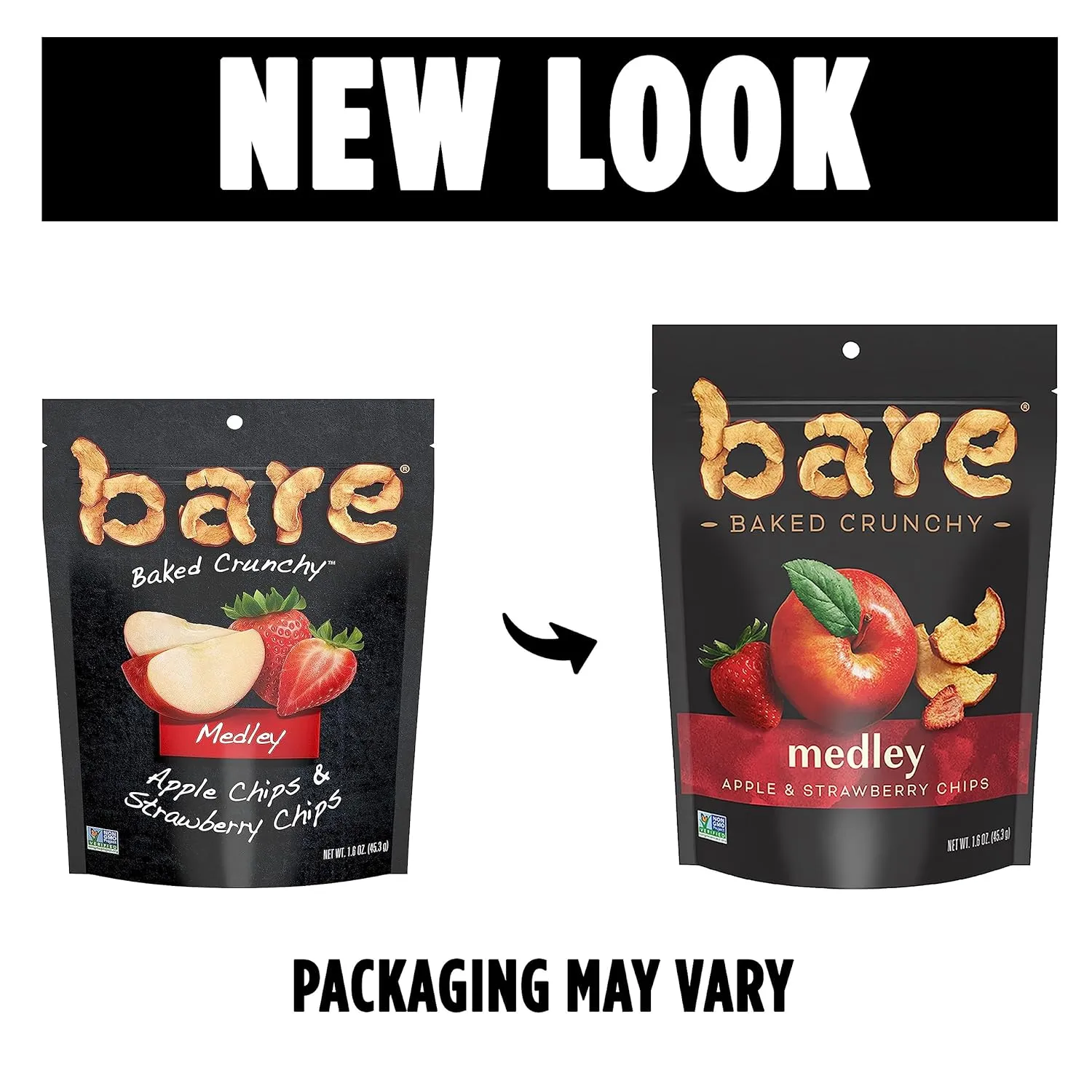 bare Baked Crunchy Medleys, Apple Strawberry, 1.6oz Single Serve Bags (6 Pack)