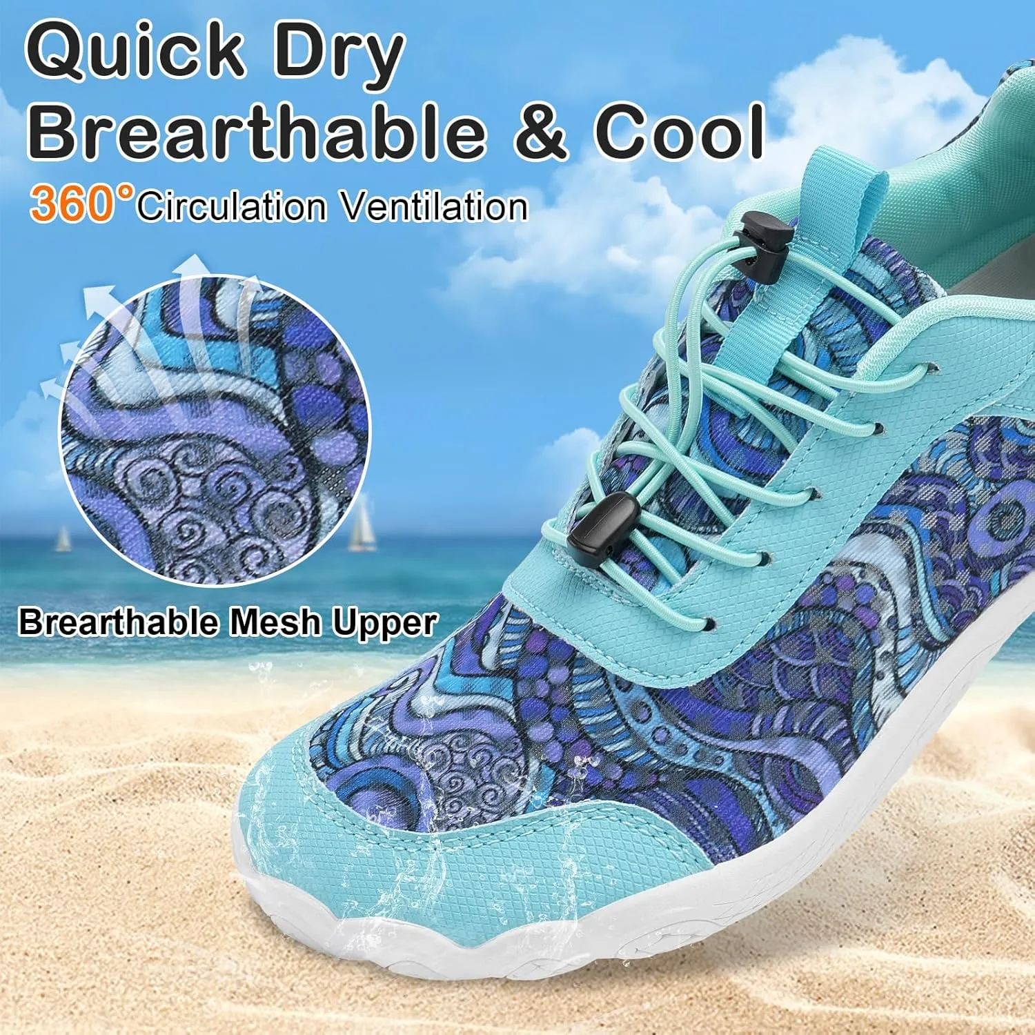 BARERUN Water Shoes Women Men Quick-Dry Wide Toe Athletic Hiking Water Sports Shoes Adjustable Zero Drop Barefoot Shoes for Beach Swim Kayaking Surfing Walking Training