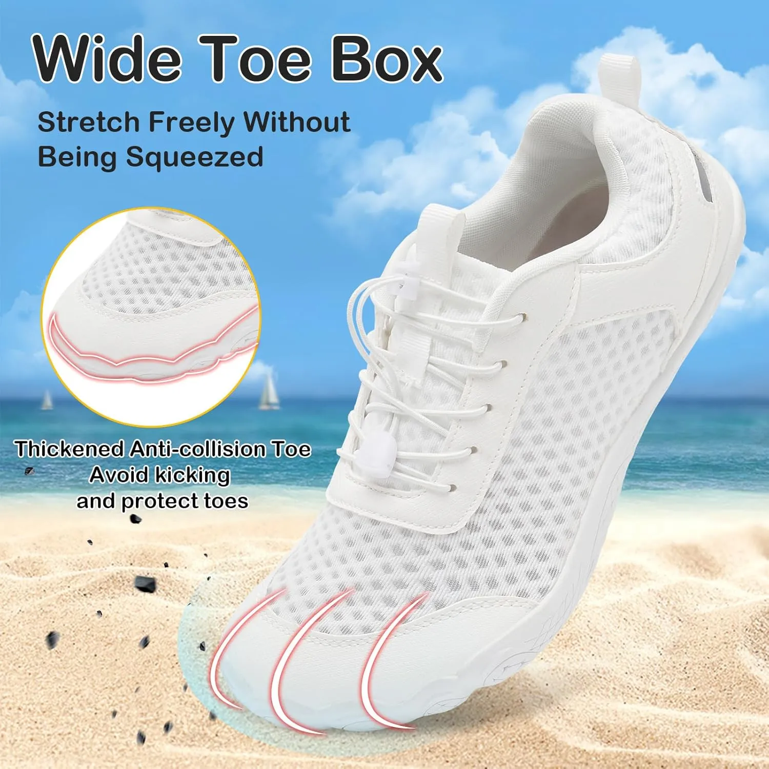 BARERUN Water Shoes Women Men Quick-Dry Wide Toe Athletic Hiking Water Sports Shoes Adjustable Zero Drop Barefoot Shoes for Beach Swim Kayaking Surfing Walking Training