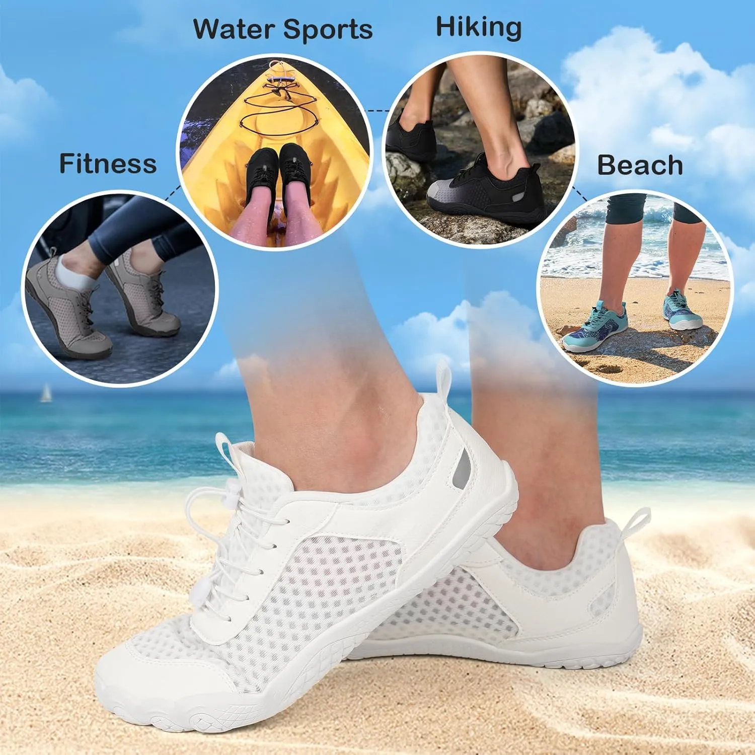 BARERUN Water Shoes Women Men Quick-Dry Wide Toe Athletic Hiking Water Sports Shoes Adjustable Zero Drop Barefoot Shoes for Beach Swim Kayaking Surfing Walking Training