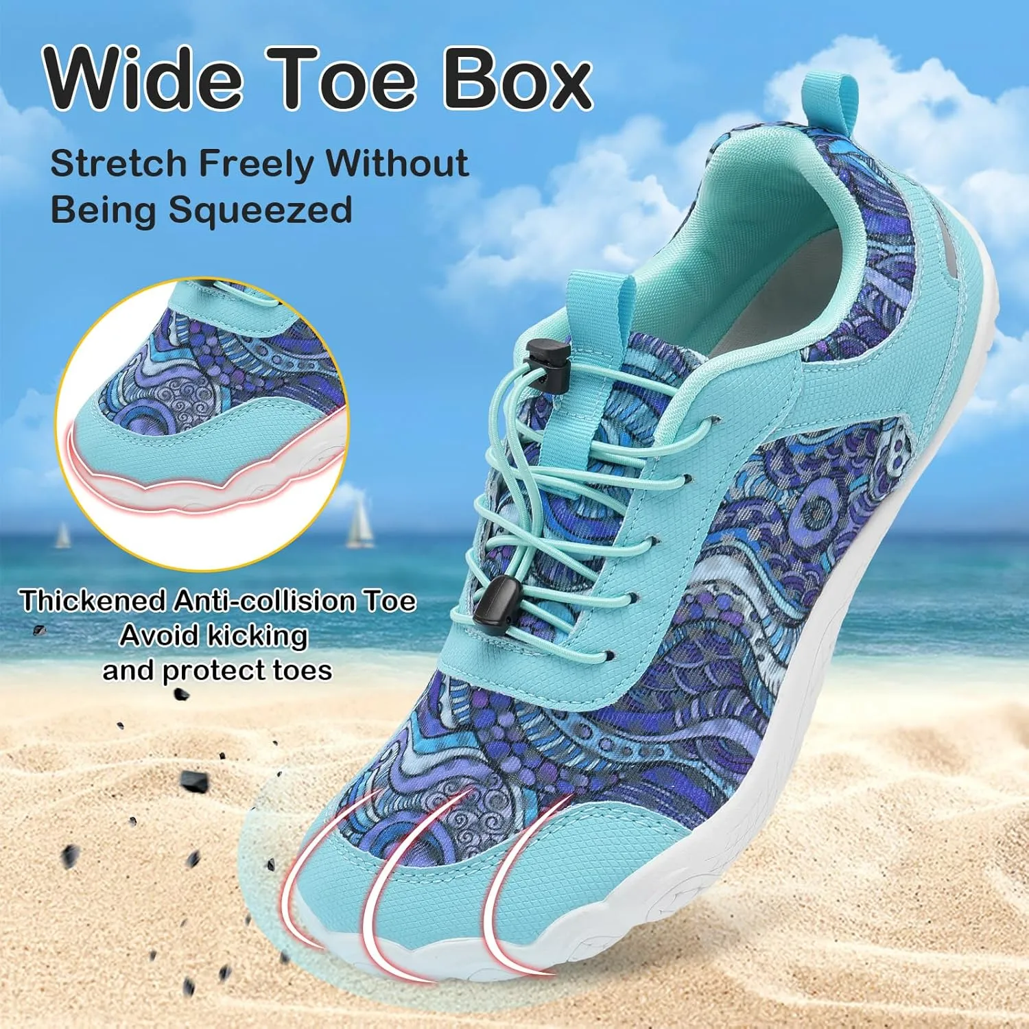 BARERUN Water Shoes Women Men Quick-Dry Wide Toe Athletic Hiking Water Sports Shoes Adjustable Zero Drop Barefoot Shoes for Beach Swim Kayaking Surfing Walking Training