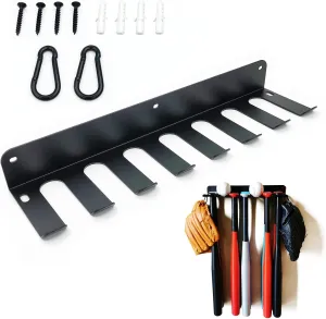 Baseball Bat Rack, Wall Mount, Hold 14 Baseball/Softball Bats, Solid Steel Heavy Duty Metal Bat Holder, Sports Equipment Organizer Hanger, with 2 Black Hanging Buckles