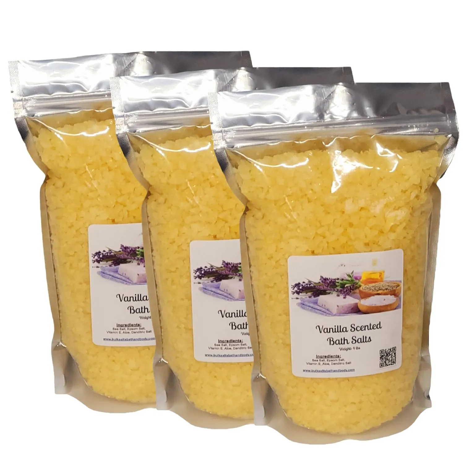 Bath Salts | (3) 4lb Bags (192 oz.) | Vanilla Scent | Epsom Salt | Sea Salt | Bathing | Body Care | Beauty | Relaxation | Spa | Pedicure | Manicure