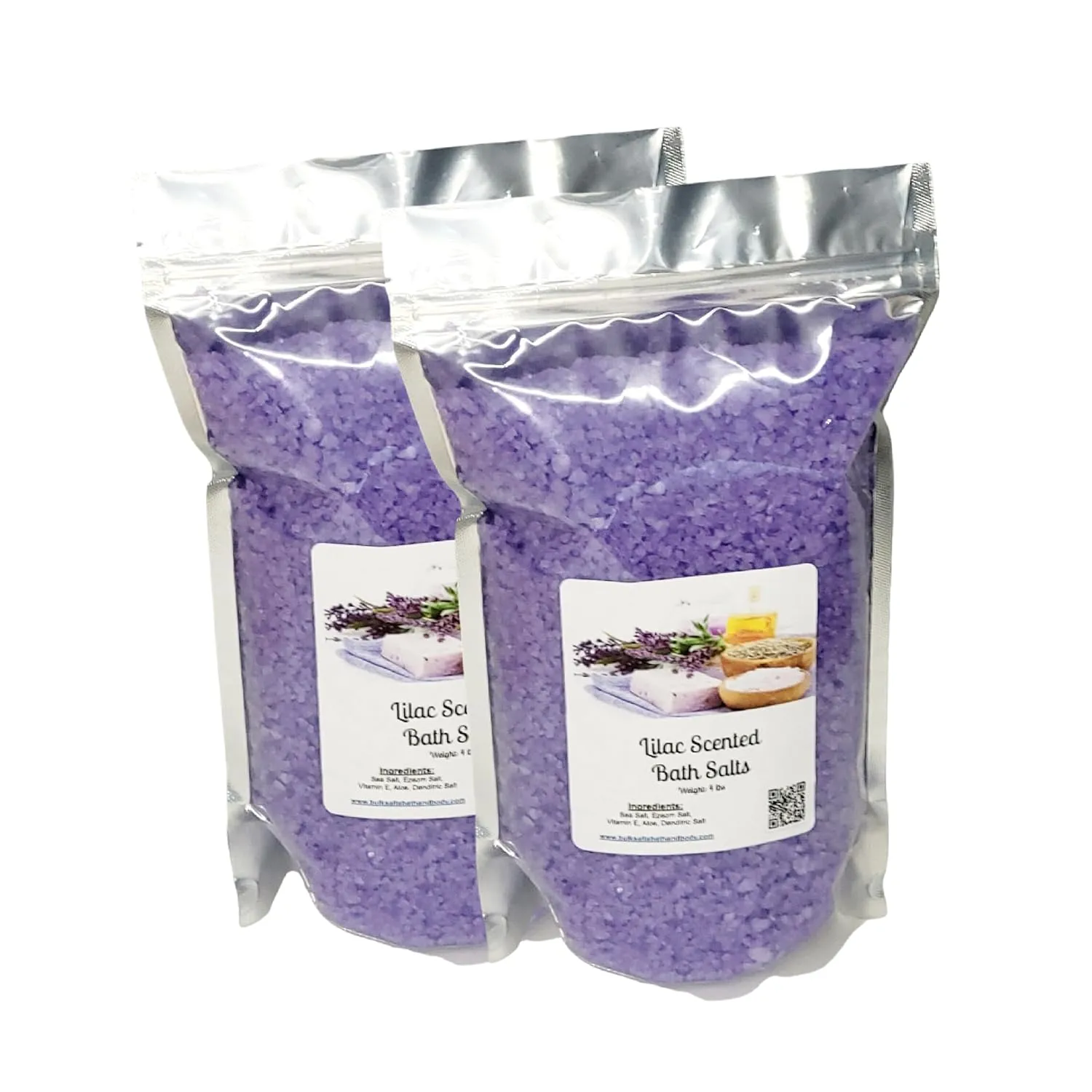 Bath Salts | 8lbs (2) 4lb Bags (128 oz.) | Lilac Scent | Epsom Salt | Sea Salt | Bathing | Body Care | Beauty | Relaxation | Spa | Pedicure | Manicure