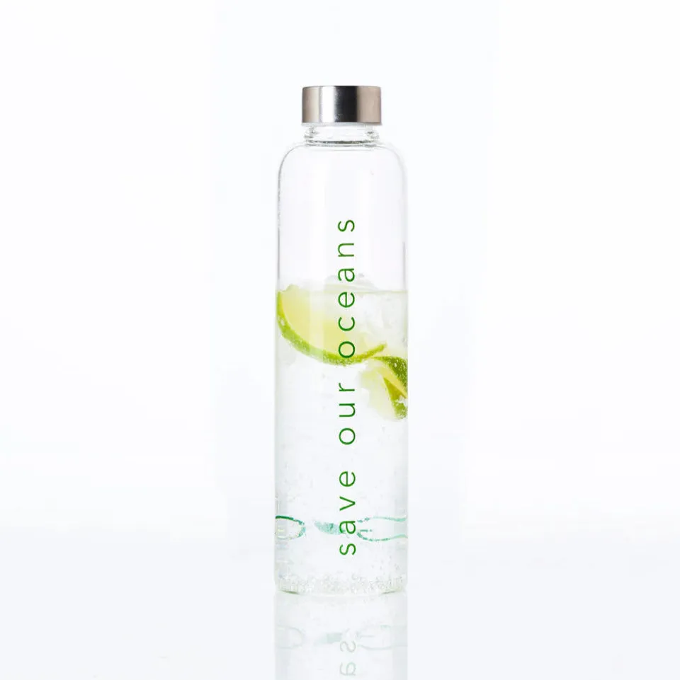 BBBYO Glass Water Bottle with cover 750ml - Sea Print