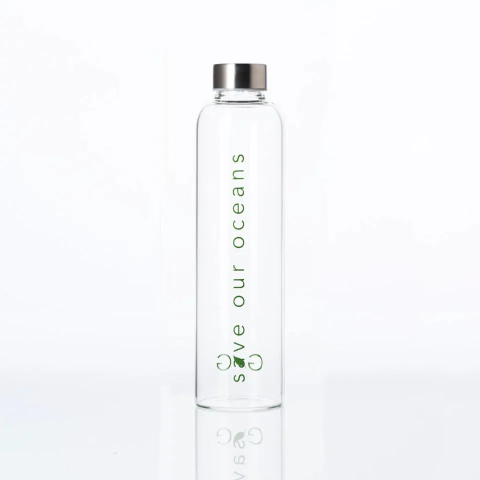 BBBYO Glass Water Bottle with cover 750ml - Sea Print