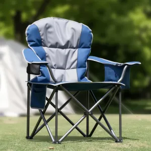 Beach-Camping Folding Chair Outdoor - Padded Portable with Cup Holder Storage Bag Poolside Patio for Garden Lawn Picnics Backyard Travelling Fishing (Blue)
