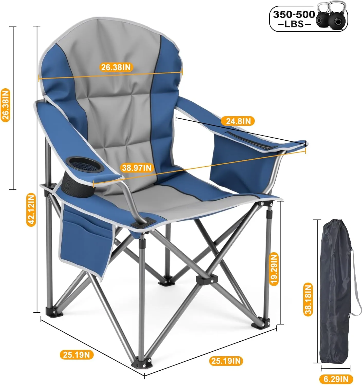 Beach-Camping Folding Chair Outdoor - Padded Portable with Cup Holder Storage Bag Poolside Patio for Garden Lawn Picnics Backyard Travelling Fishing (Blue)