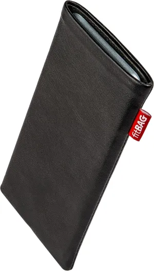 Beat Black Custom Tailored Sleeve for Mobistel Cynus T1. Fine Nappa Leather Pouch with Integrated Microfibre Lining for Display Cleaning