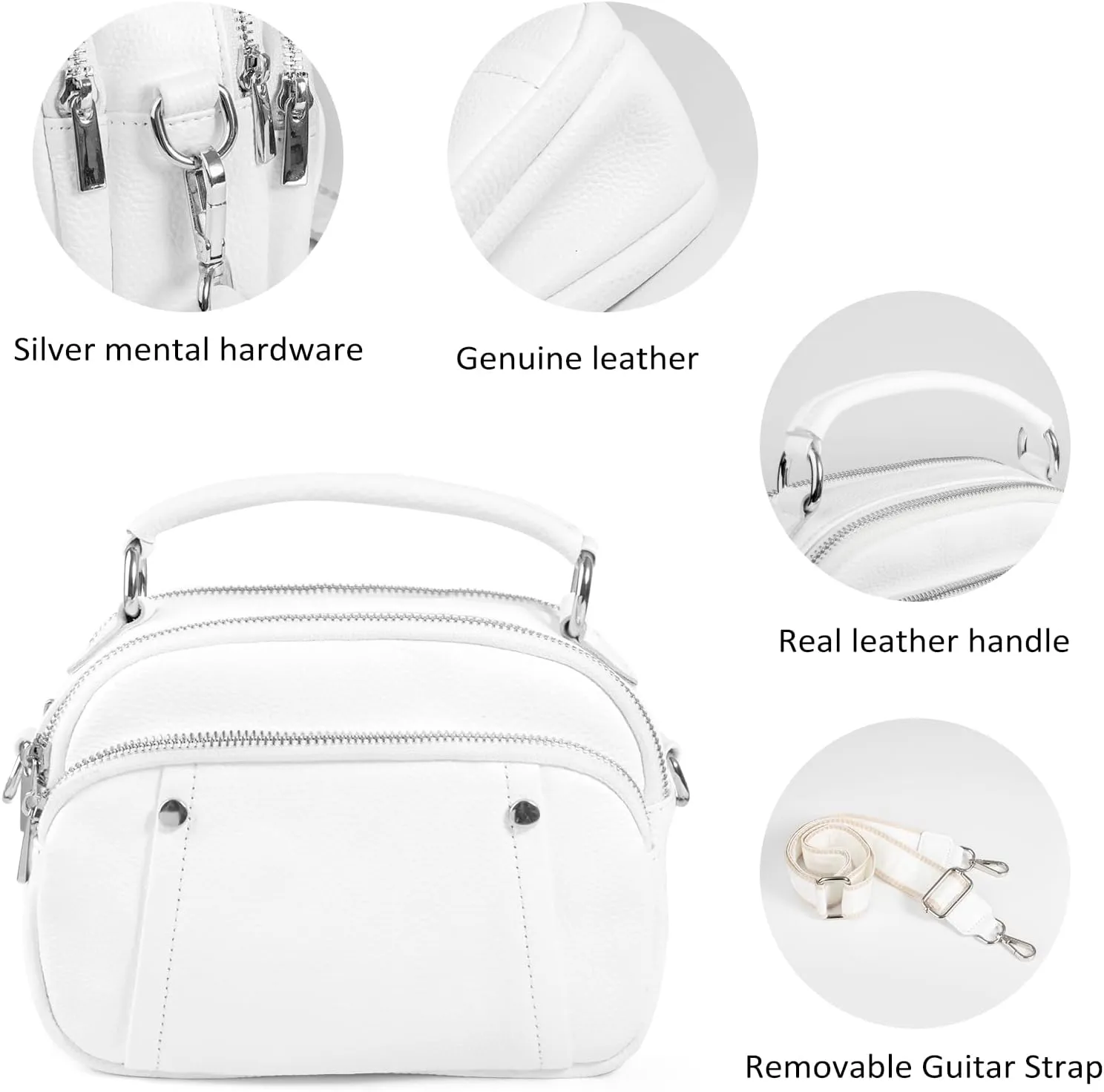 befen Small Genuine Leather Camera Crossbody Bags for Women Triple Zip Cross Body Purses Handbag with Wide Strap