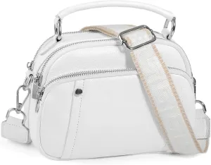 befen Small Genuine Leather Camera Crossbody Bags for Women Triple Zip Cross Body Purses Handbag with Wide Strap