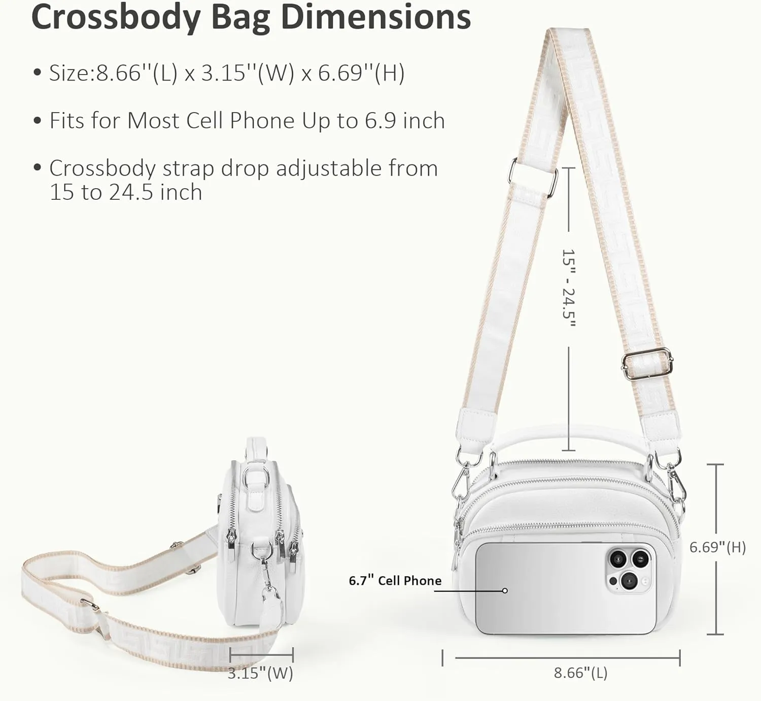 befen Small Genuine Leather Camera Crossbody Bags for Women Triple Zip Cross Body Purses Handbag with Wide Strap