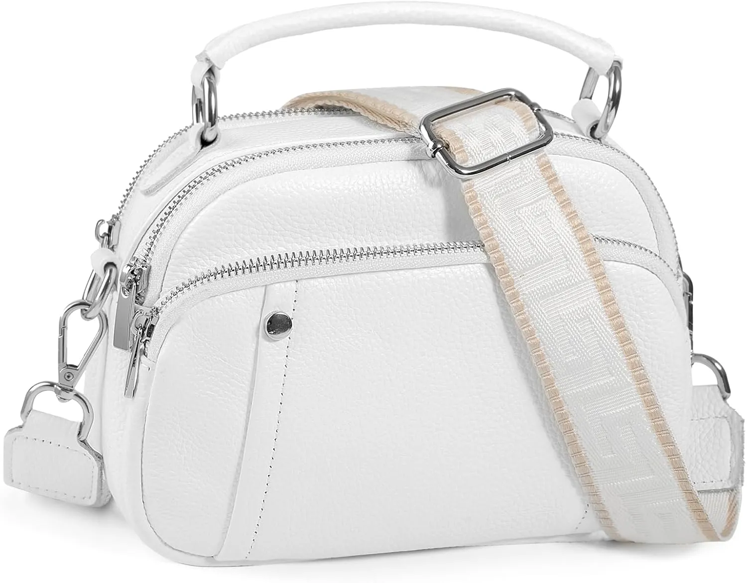 befen Small Genuine Leather Camera Crossbody Bags for Women Triple Zip Cross Body Purses Handbag with Wide Strap