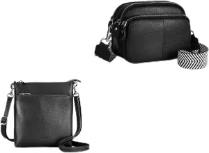 befen Small Leather Triple Zip Camera Crossbody Bags Small Travel Crossbody Purses for Women