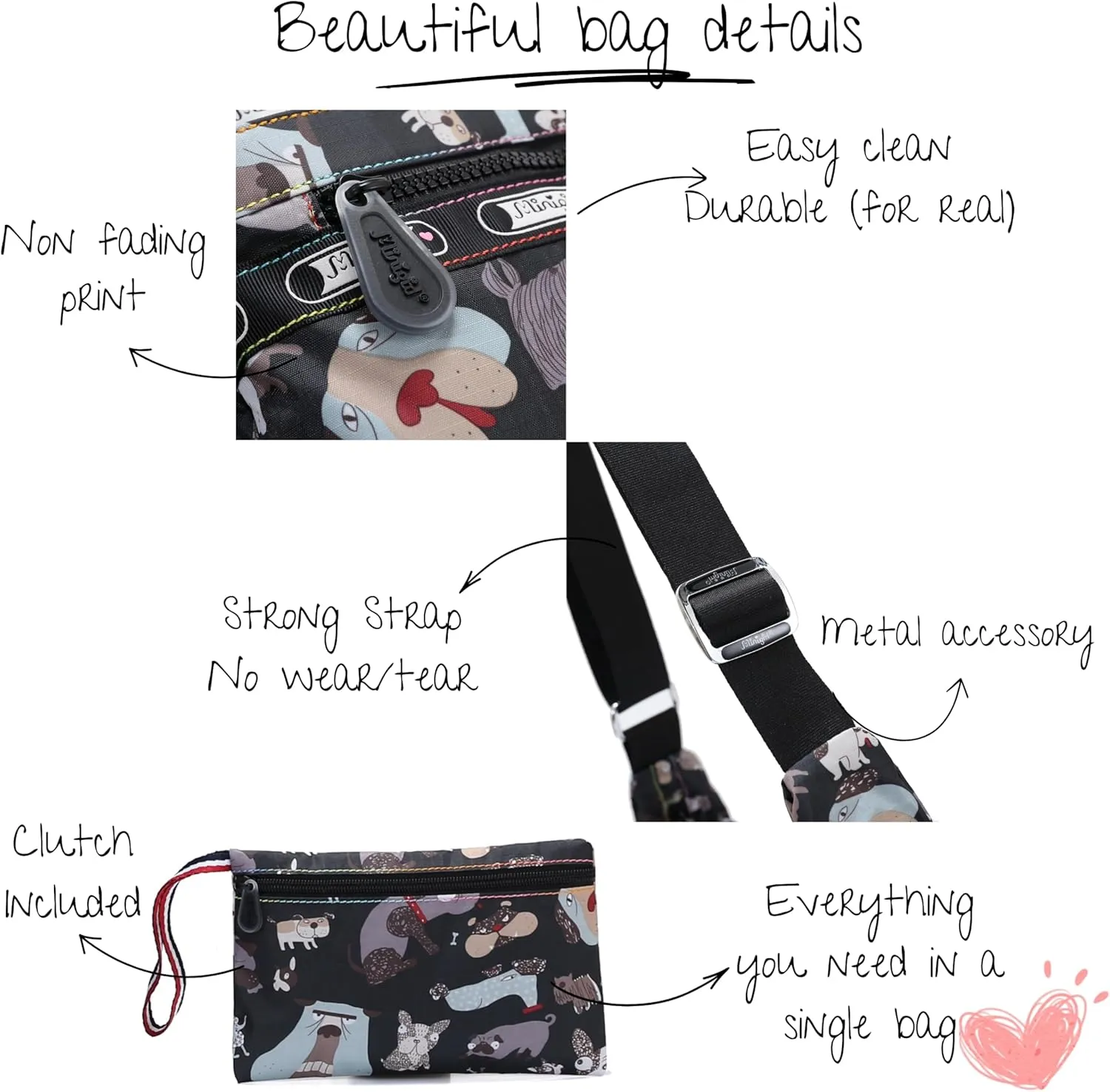 BEKILOLE Crossbody Bag for Women & Girls with Matching Purse – Lightweight Shoulder Bag with Multiple Zipper Pockets