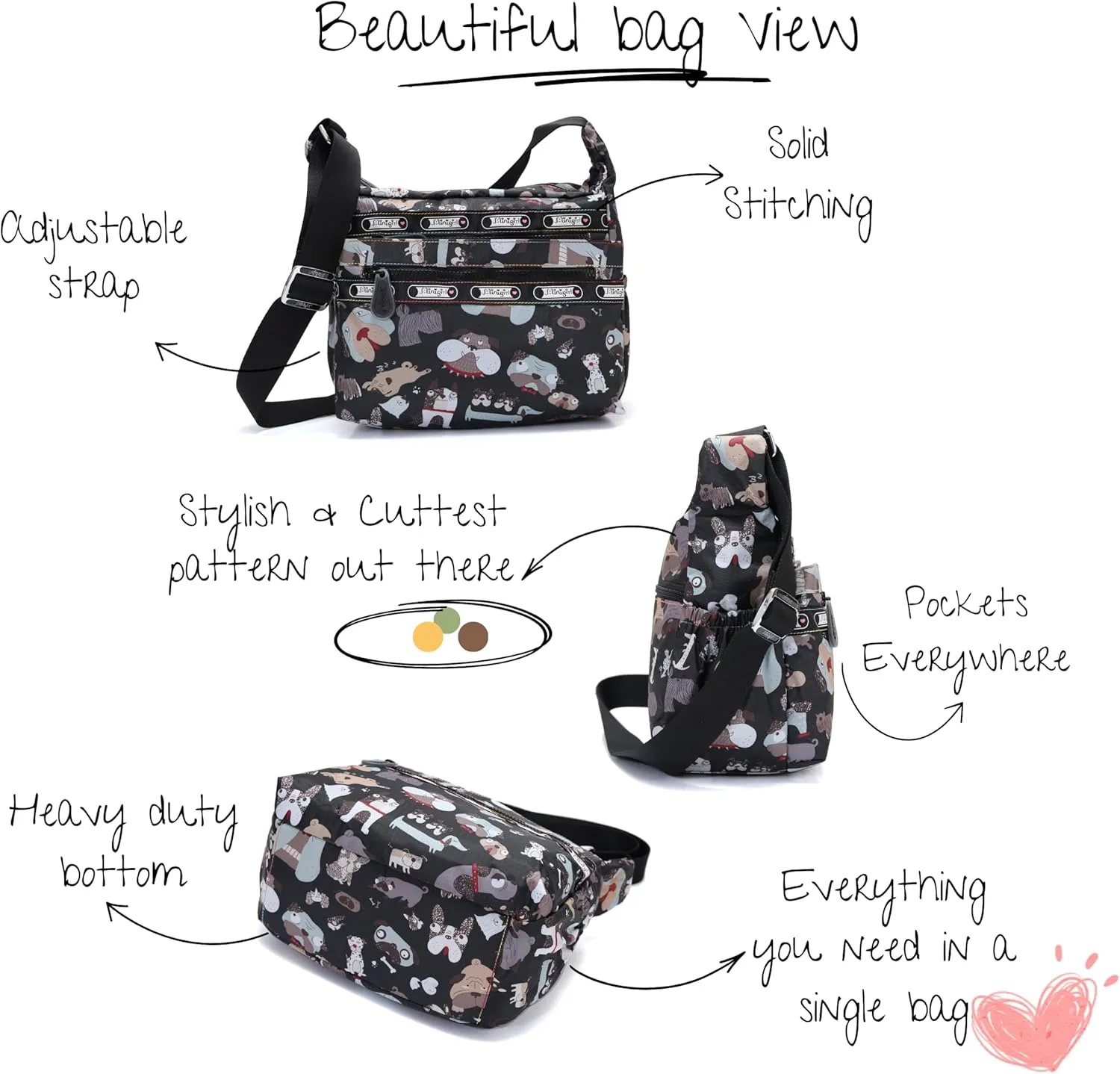 BEKILOLE Crossbody Bag for Women & Girls with Matching Purse – Lightweight Shoulder Bag with Multiple Zipper Pockets