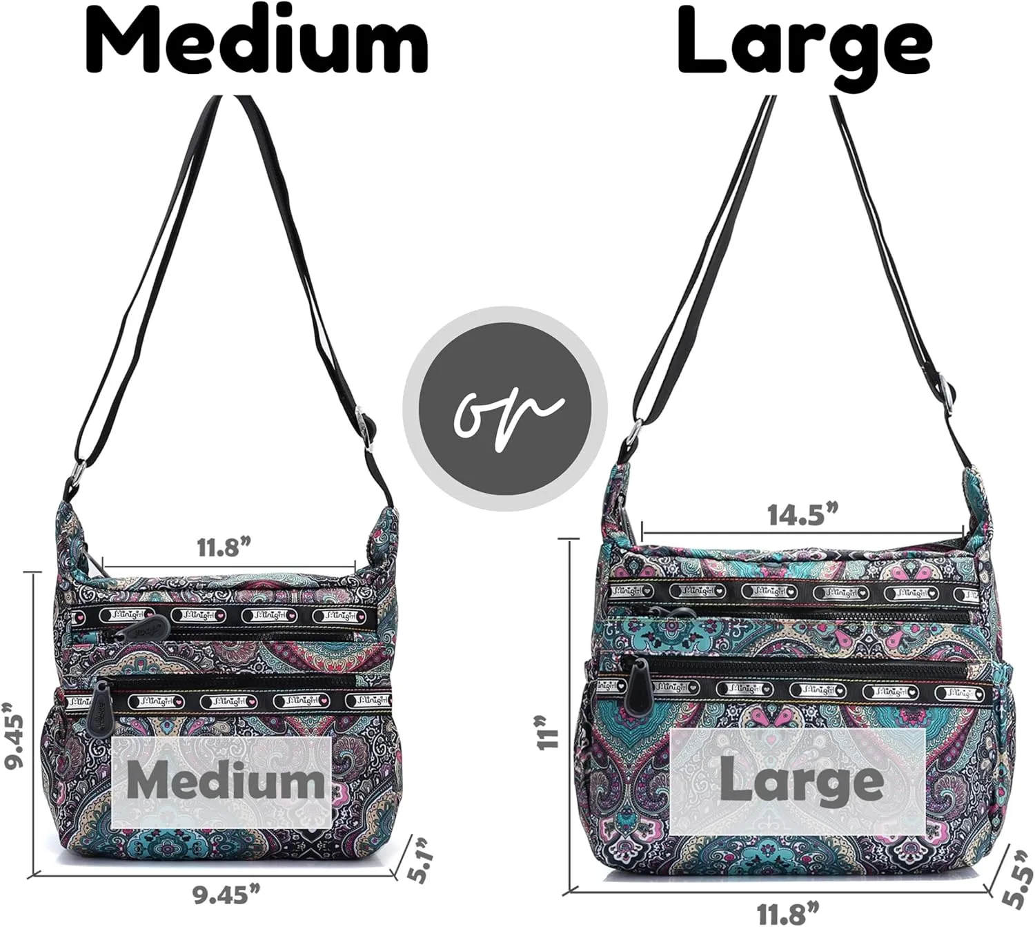 BEKILOLE Crossbody Bag for Women & Girls with Matching Purse – Lightweight Shoulder Bag with Multiple Zipper Pockets