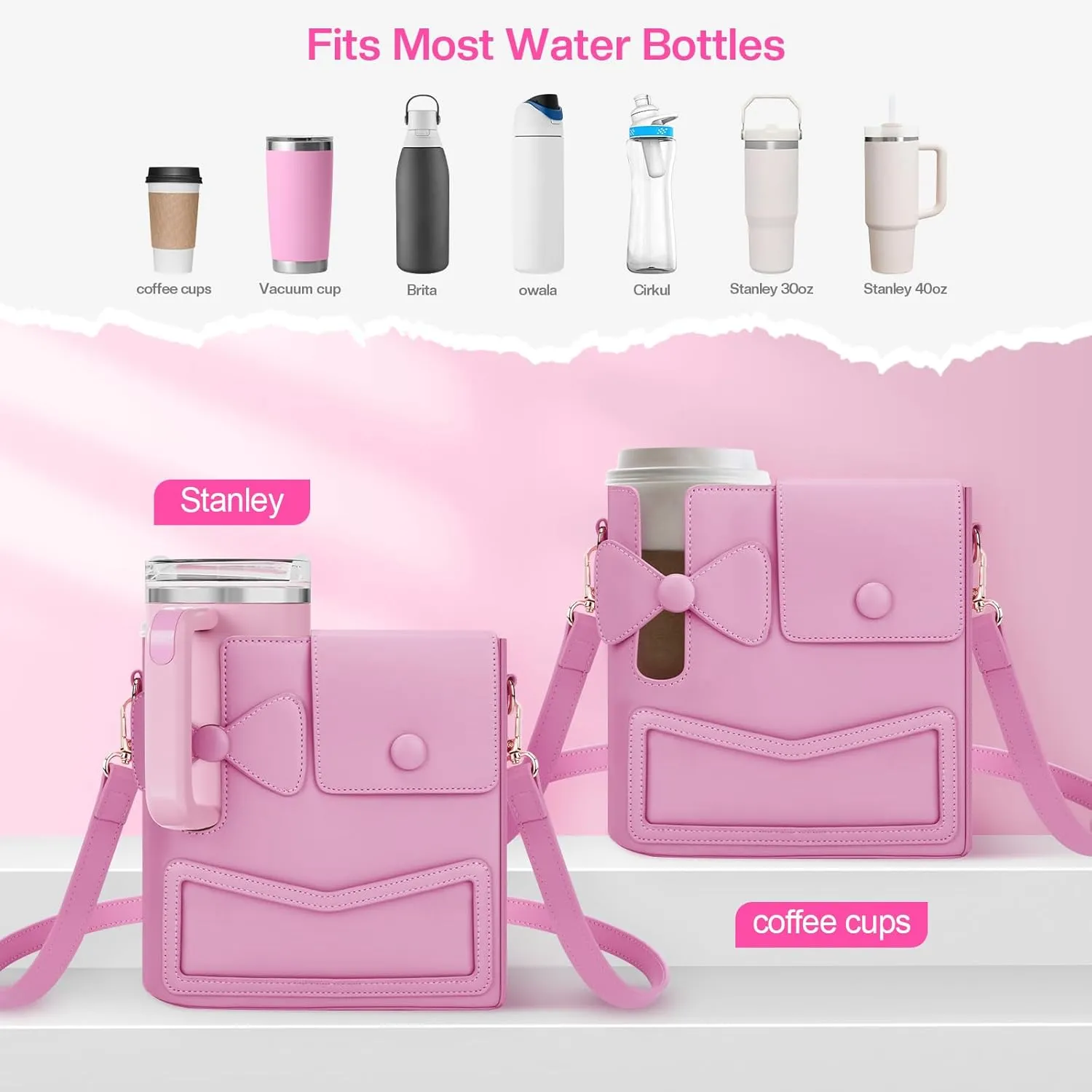 belle&birdie Crossbody Bag for Stanley Cup Purse, Outdoor Portable Water Bottle Holder with Adjustable Shoulder Strap