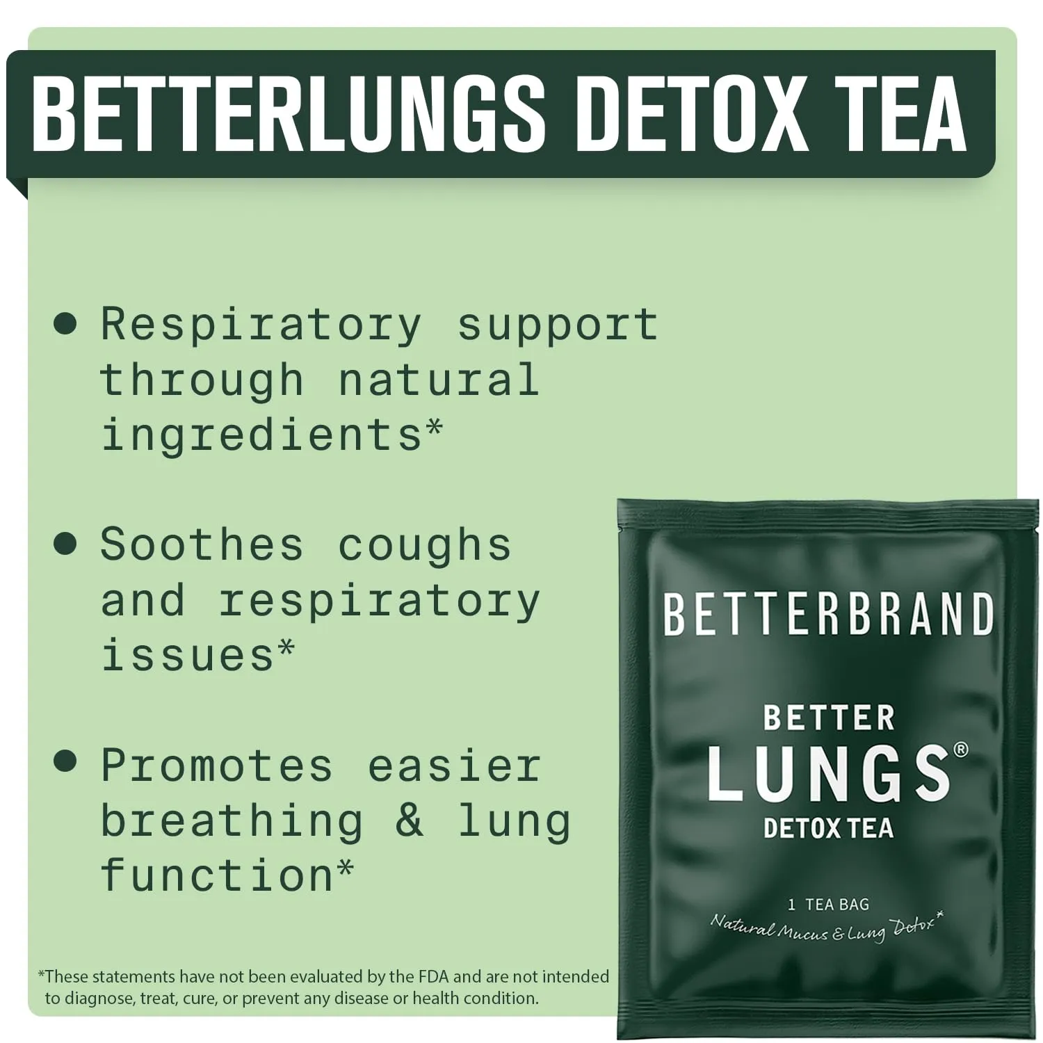 Betterbrand BetterLungs Detox Tea – Herbal Tea for Respiratory Support | Mullein Leaf & Herbal Blend for Lung Health & Wellness | Caffeine-Free | 15 Tea Bags
