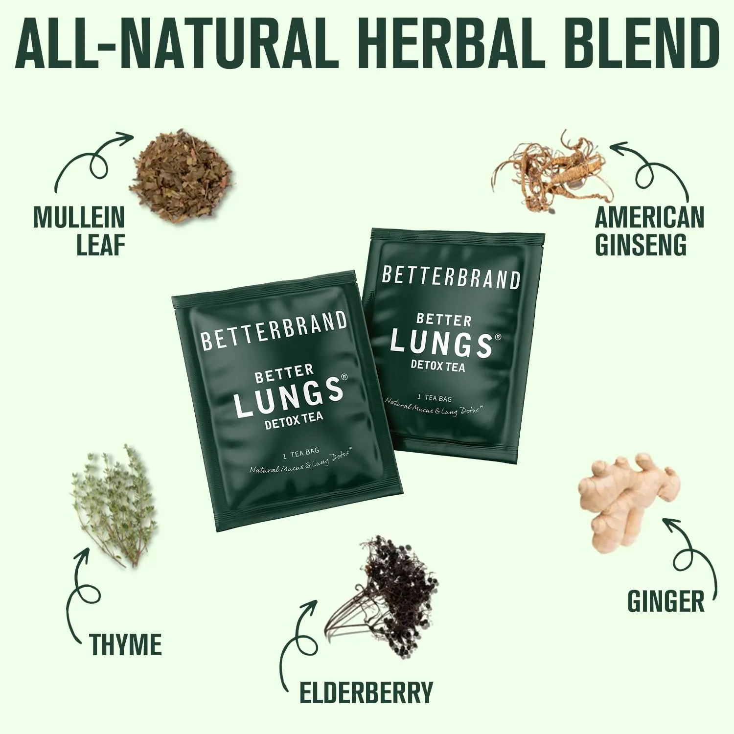 Betterbrand BetterLungs Detox Tea – Herbal Tea for Respiratory Support | Mullein Leaf & Herbal Blend for Lung Health & Wellness | Caffeine-Free | 15 Tea Bags