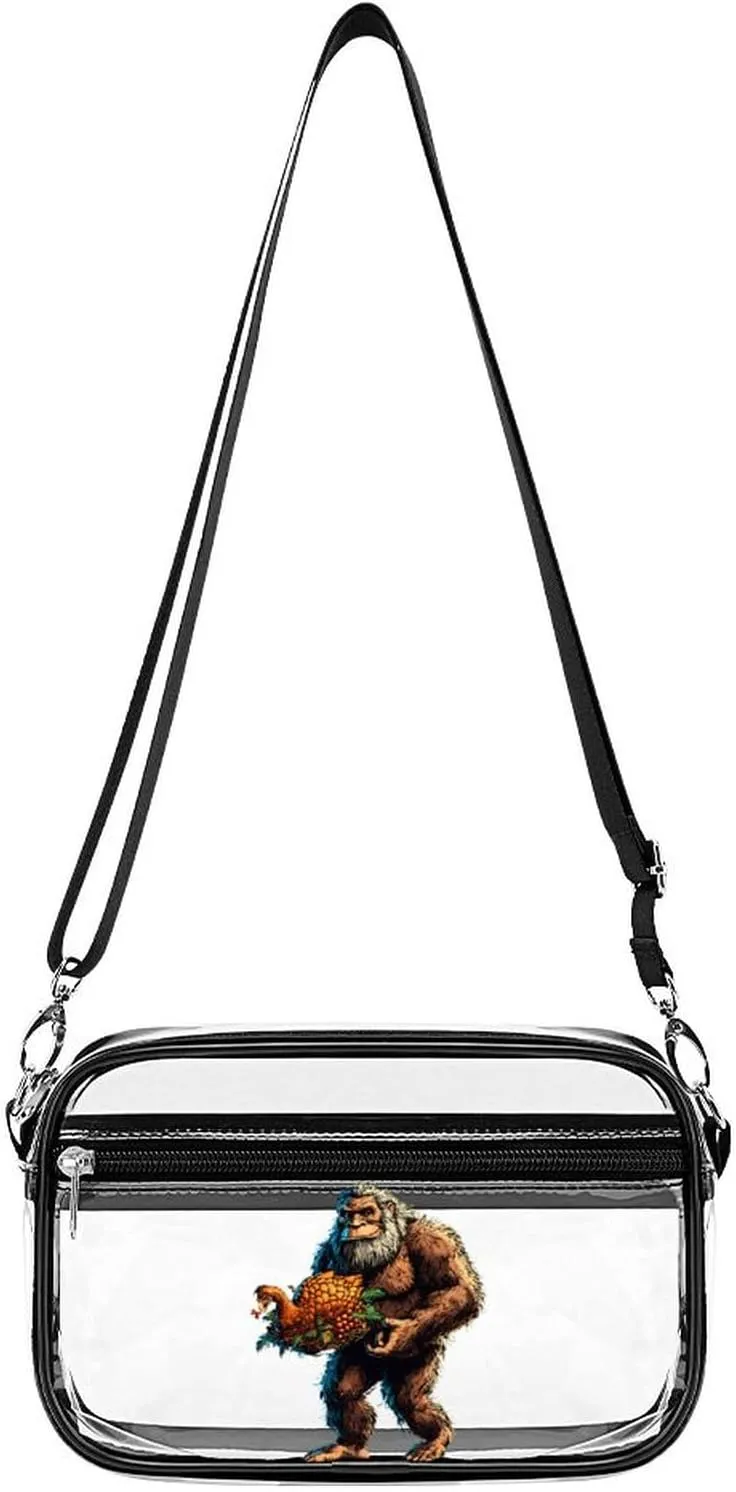Bigfoot Turkey Food Clear Bag PVC Clear Crossbody Purse Bag Transparent Shoulder Handbag with Adjustable Strap