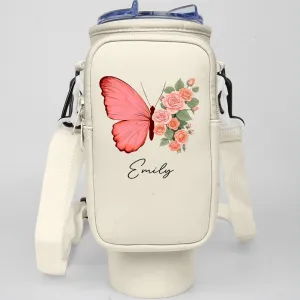 Birthmonth Flower Bottle Carrier Bag - Personalized Pouch Holder for 40Oz Tumbler with Strap and Zipper Pocket for Phone and Accessories, Gifts for Women Friends Sisters Bridemaids (B05)
