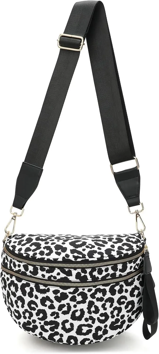 Black and White Checkered Crossbody Bum Bag, Spacious Design for Essentials Plus Size Friendly Strap 55"
