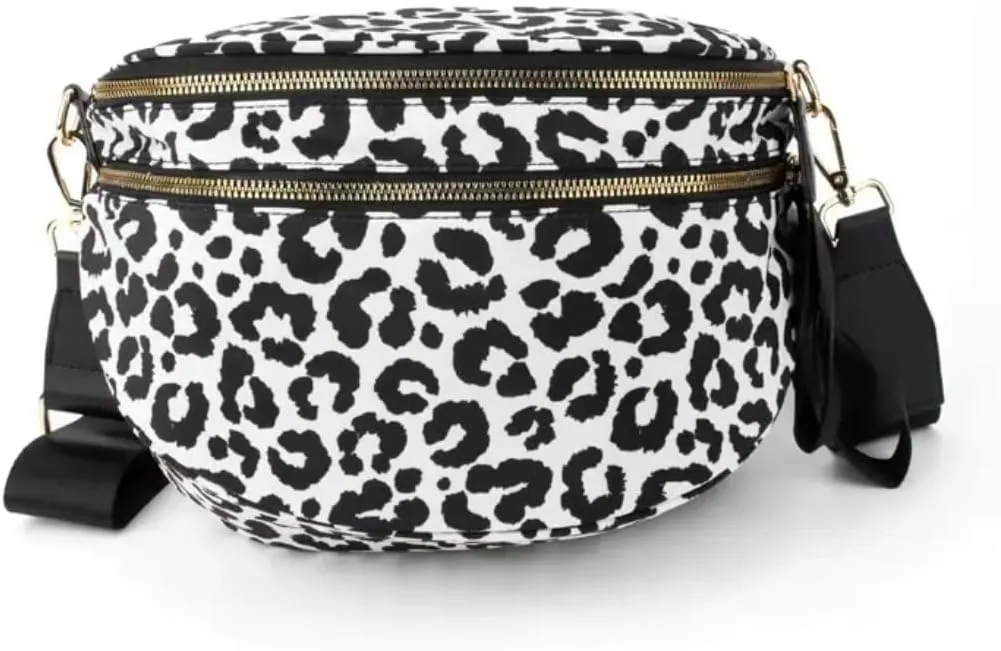 Black and White Checkered Crossbody Bum Bag, Spacious Design for Essentials Plus Size Friendly Strap 55"