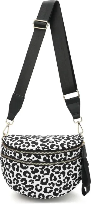 Black and White Checkered Crossbody Bum Bag, Spacious Design for Essentials Plus Size Friendly Strap 55"