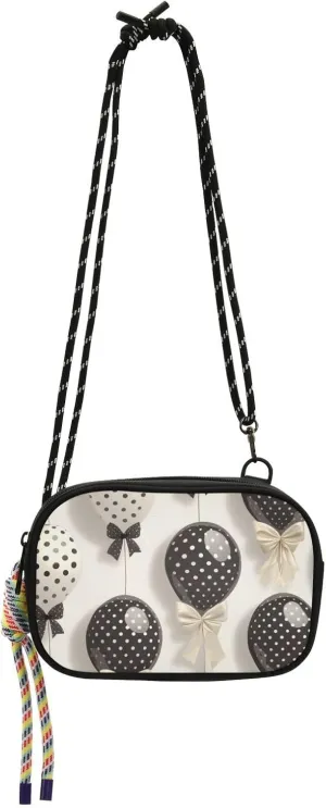 Black and White Polka Dot Birthday Balloon Crossbody Camera Bag for Men Beauty with Credit Card Slots Side Bags Walk dog bolsos pequenos para mujer