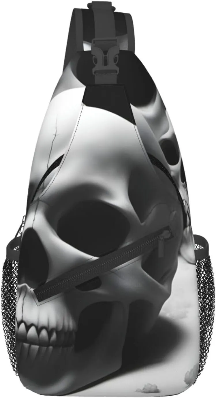Black And White Skulls Men'S Casual Chest Crossbody Bag, Lightweight Durable Shoulder Sling Pack For Daily Use, Travel, And Outdoor.