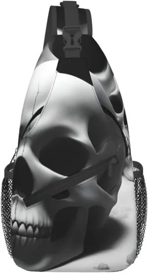 Black And White Skulls Men'S Casual Chest Crossbody Bag, Lightweight Durable Shoulder Sling Pack For Daily Use, Travel, And Outdoor.