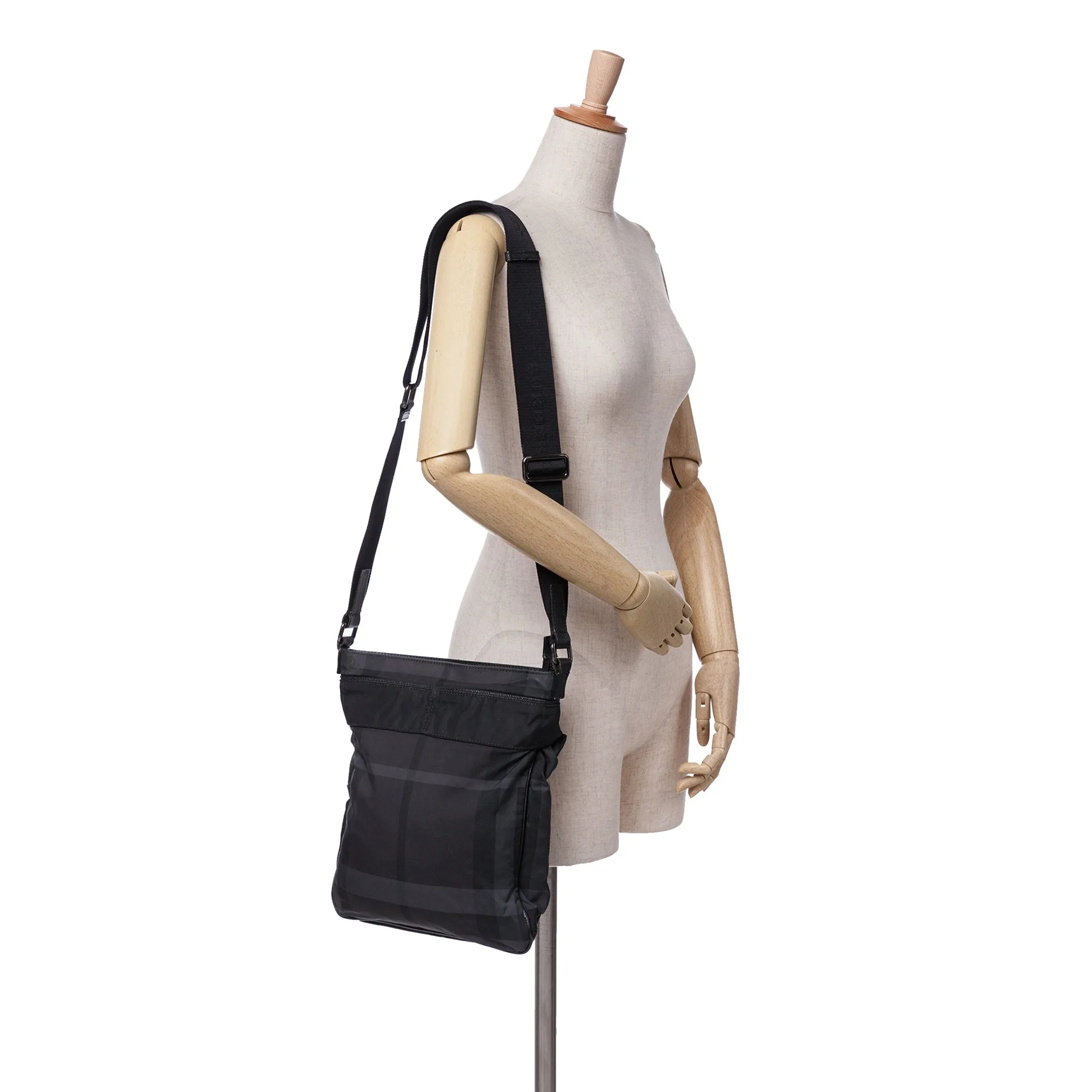 Black Burberry Tonal Check Canvas Crossbody
