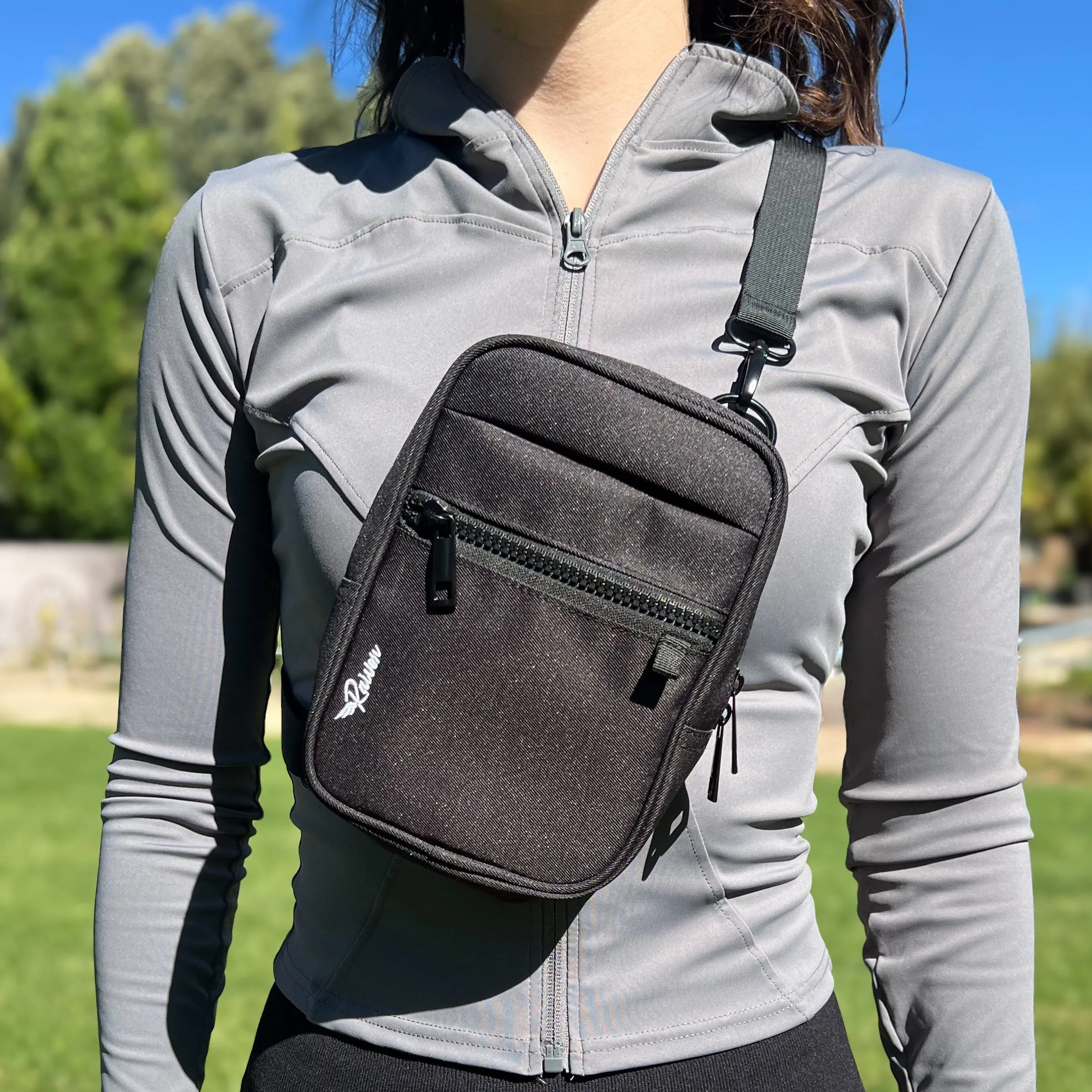 Black Crossbody Bag With Tumbler Belt