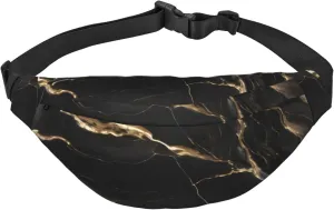 Black Gold Marble Men'S And Women'S Waist Pack, Crossbody Bag With Adjustable Belt For Running, Traveling, Sports, Hiking