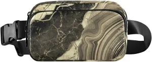 Black Gold Marble Stone Marbled Texture Mosaic with Golden Veins Adjustable Belt Running Bag, Crossbody Fanny Pack Waist Runners Bag Tote for Women Men Sports Hiking Fitness Exercise Gym Pouch