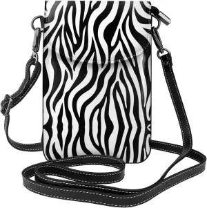 Black Zebra Textures Small Crossbody Bags for Women Travel Cell Phone Pouch PU Leather Cross Body Bag Adjustable Shoulder Strap Phone Purses Lightweight Wallet Purse with Credit Card Slots