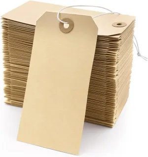 Blank Manila Shipping Tags with String - Coideal 350 PCS Cardstock Paper Price Gift Tags Attached Reinforced Hole, 4 3/4" x 2 3/8"