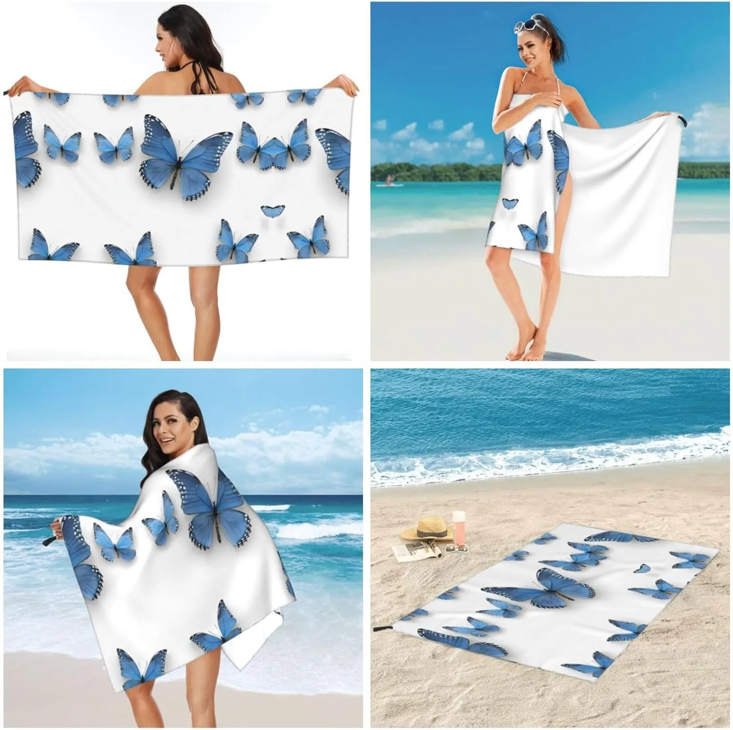 Blue Butterfly On Blossom Flower Premium Compact Microfiber Travel Towel-Featherlight & Quick Dry,Sand-Resistant Beach Towel for Swimming,Camping,Vacation Essentials with Carry Pouch