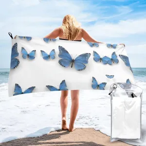 Blue Butterfly On Blossom Flower Premium Compact Microfiber Travel Towel-Featherlight & Quick Dry,Sand-Resistant Beach Towel for Swimming,Camping,Vacation Essentials with Carry Pouch