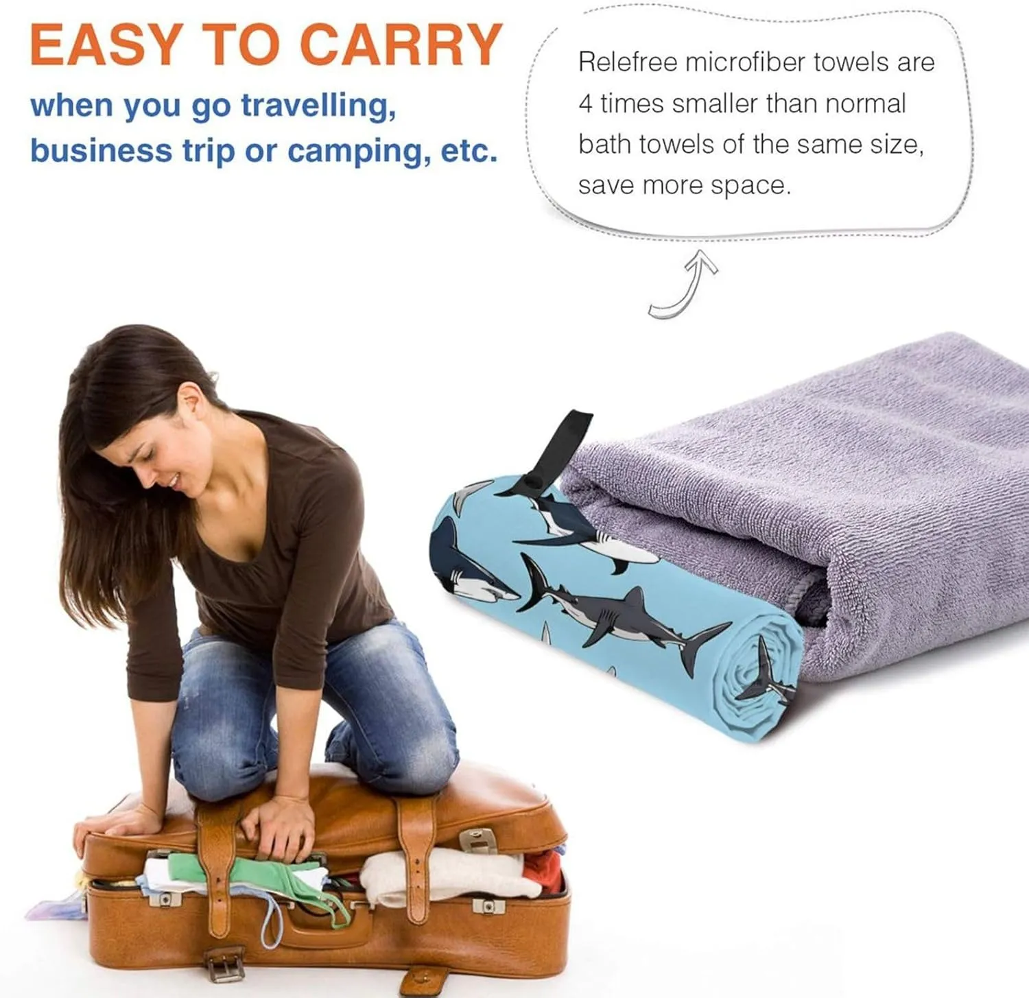 Blue Cartoon Premium Compact Microfiber Travel Towel-Featherlight & Quick Dry,Sand-Resistant Beach Towel for Swimming,Camping,Vacation Essentials with Carry Pouch