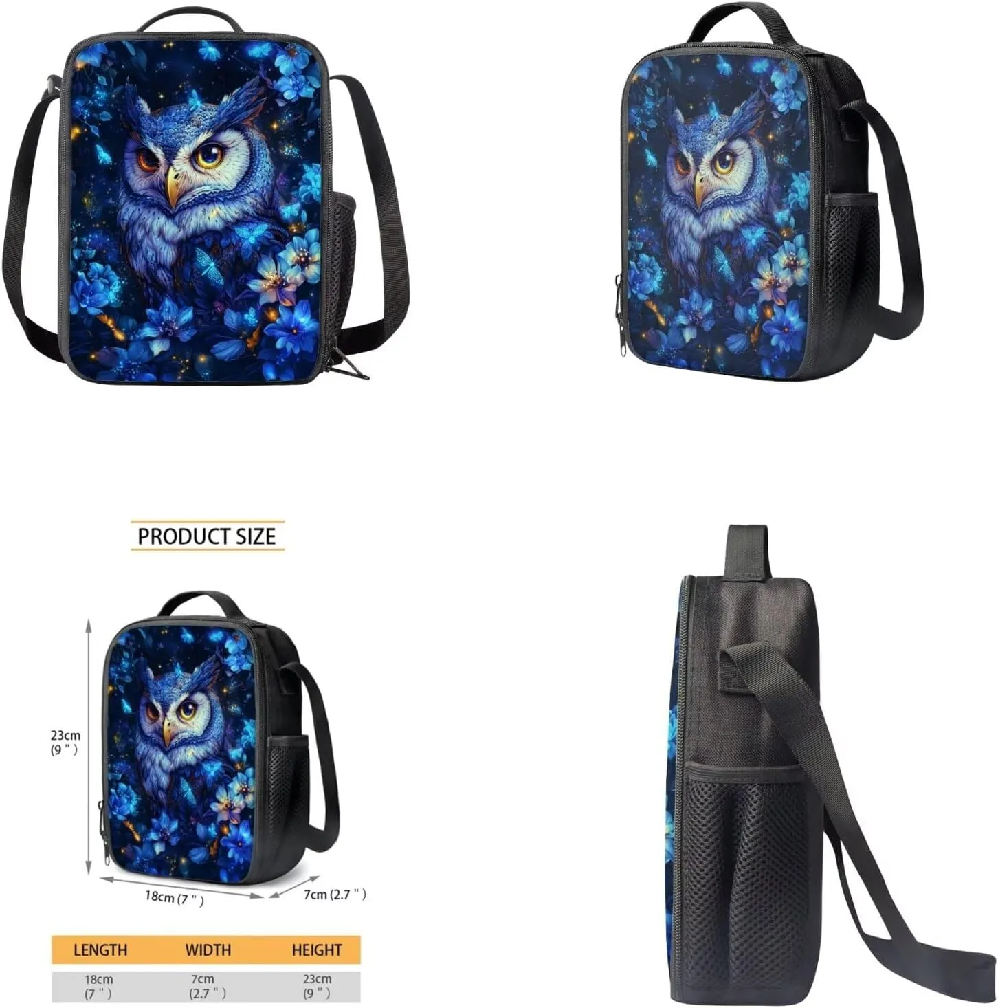 Blue Owl Kids School Backpack with Lunch Box Bag Girls 10-12 Lightweight Tote Bag with Water Bottle Pocket Pencil Pouch for School Picnic Vacation Travel Birthday Gifts for Students