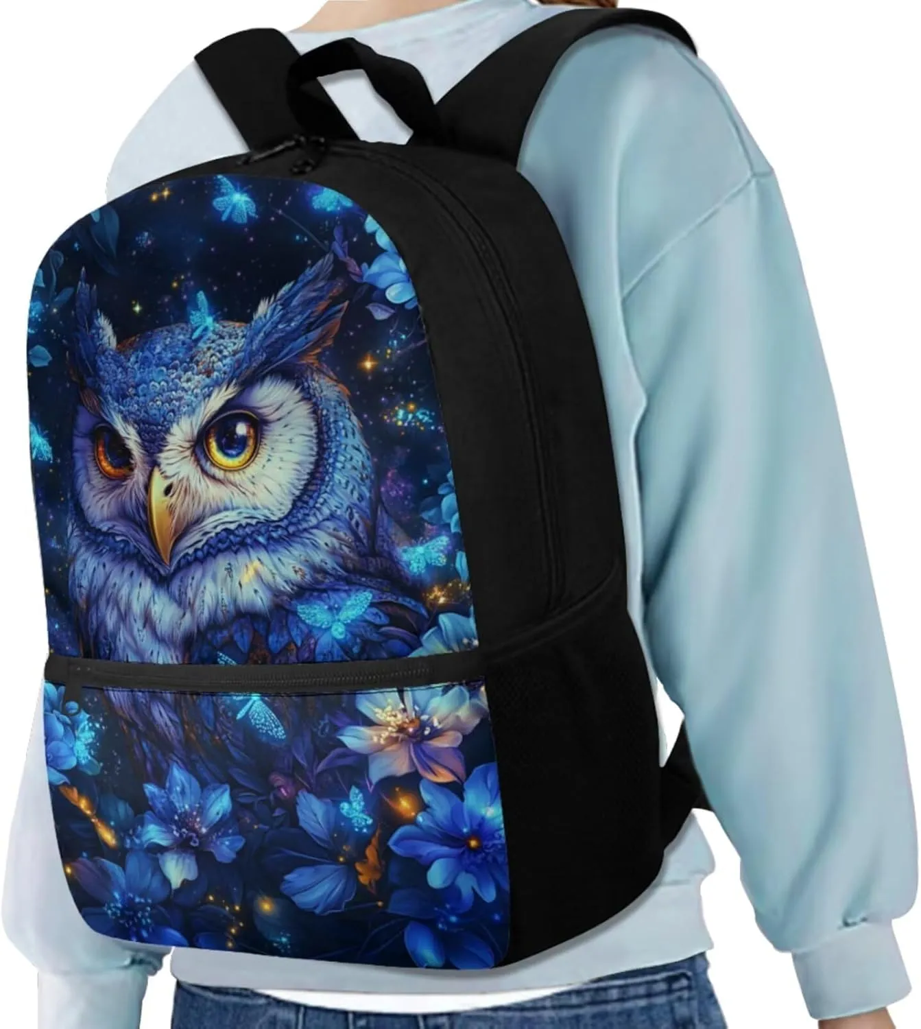 Blue Owl Kids School Backpack with Lunch Box Bag Girls 10-12 Lightweight Tote Bag with Water Bottle Pocket Pencil Pouch for School Picnic Vacation Travel Birthday Gifts for Students
