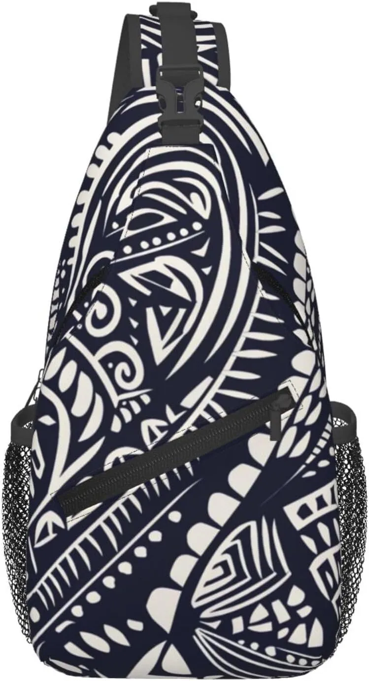 Blue Polynesian Maori Tribal Pattern Sling Bag Cross Body Bag Shoulder Bag Fanny Pack Travel Hiking Daypack For Women Men