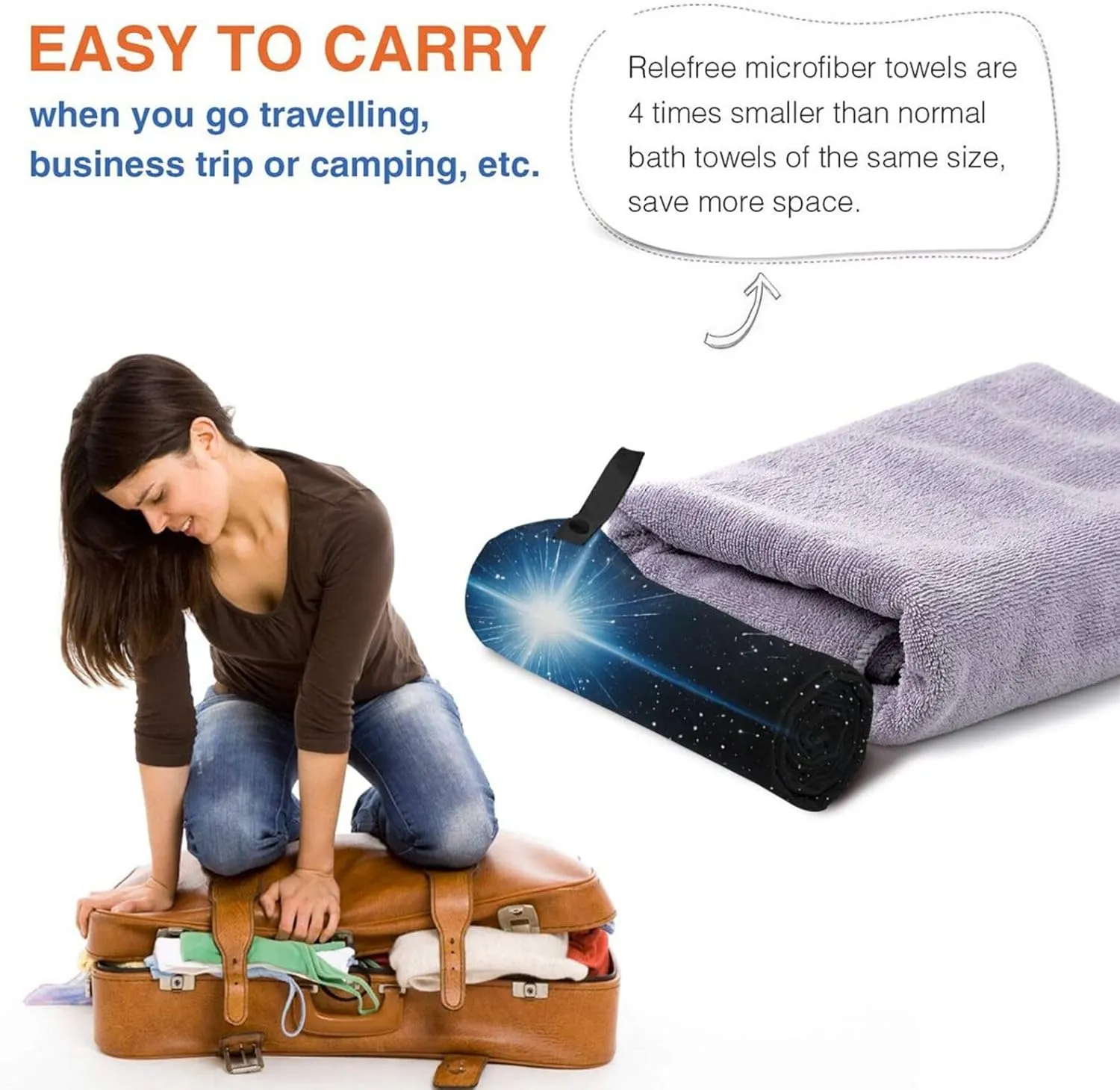 Blue Shining Stars Print Premium Compact Microfiber Travel Towel-Featherlight & Quick Dry,Sand-Resistant Beach Towel for Swimming,Camping,Vacation Essentials with Carry Pouch
