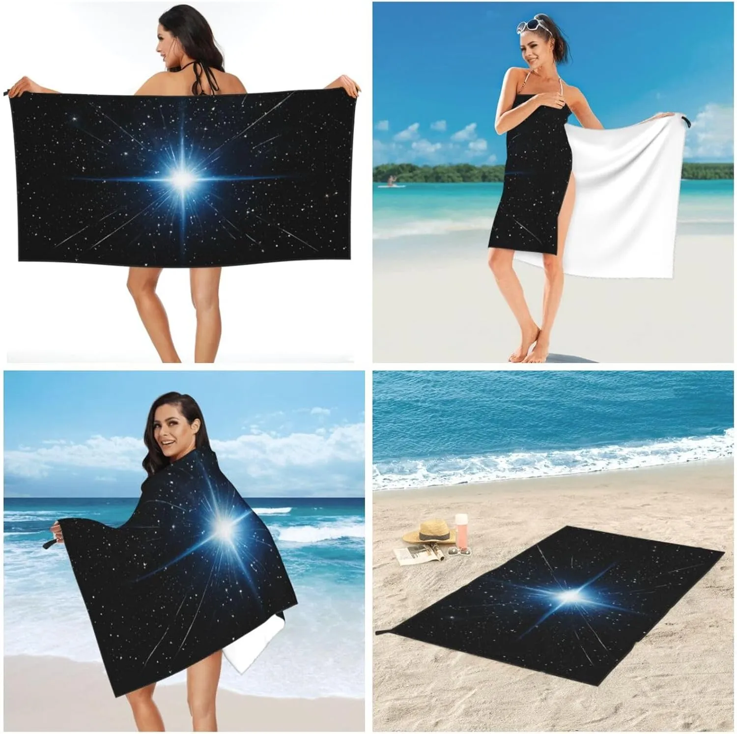 Blue Shining Stars Print Premium Compact Microfiber Travel Towel-Featherlight & Quick Dry,Sand-Resistant Beach Towel for Swimming,Camping,Vacation Essentials with Carry Pouch