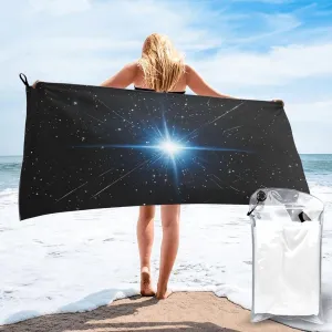 Blue Shining Stars Print Premium Compact Microfiber Travel Towel-Featherlight & Quick Dry,Sand-Resistant Beach Towel for Swimming,Camping,Vacation Essentials with Carry Pouch