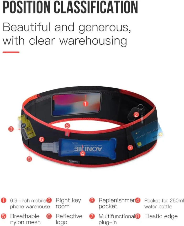 BlueField Slim Running Waist Hydration Belt Running Fanny Pack,with 250ml Soft Water Bottle Flask Phone Holder for Trailing Running Climbing Jogging Cycling (Black with 250ML,LXL)