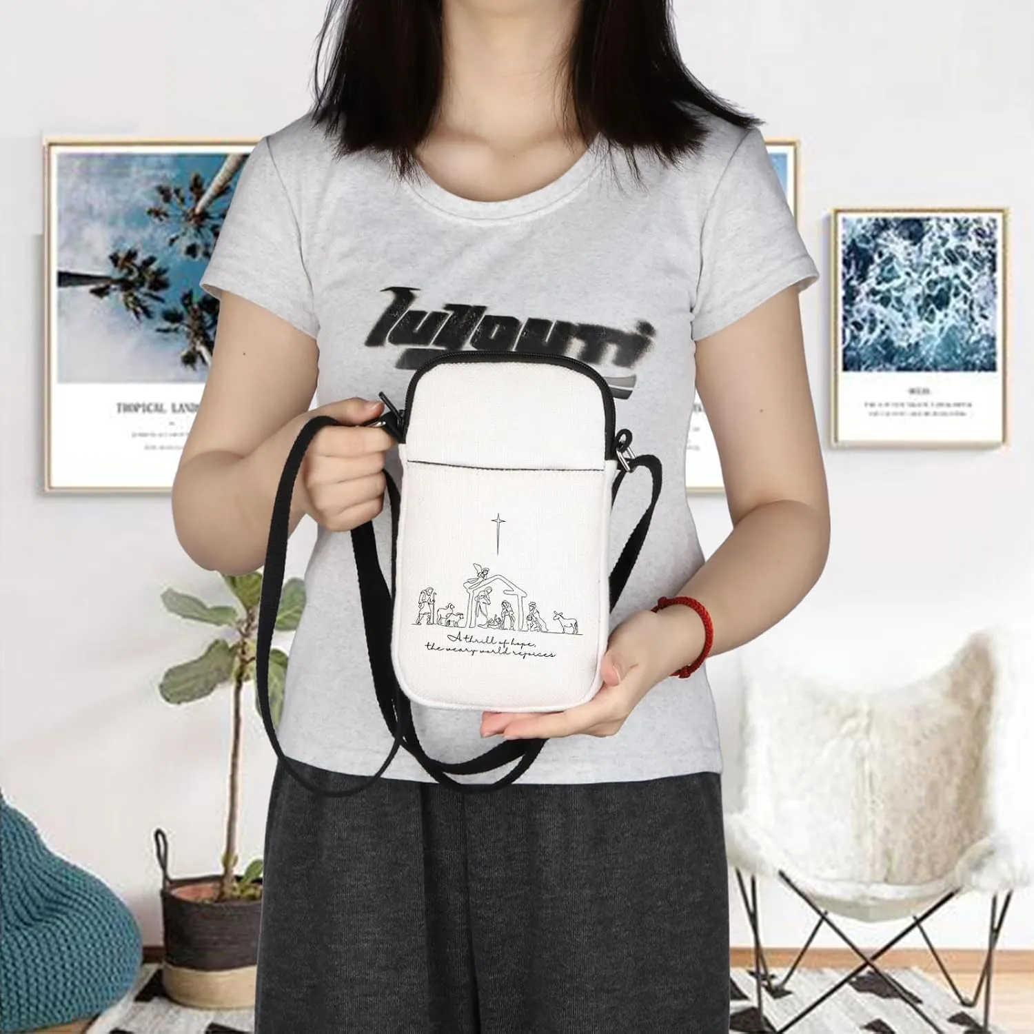 BLUPARK A Thrill Of Hope The Weary World Rejoices Crossbody Bag Christian Christmas Gift Nativity Scene Handbag Jesus Gift