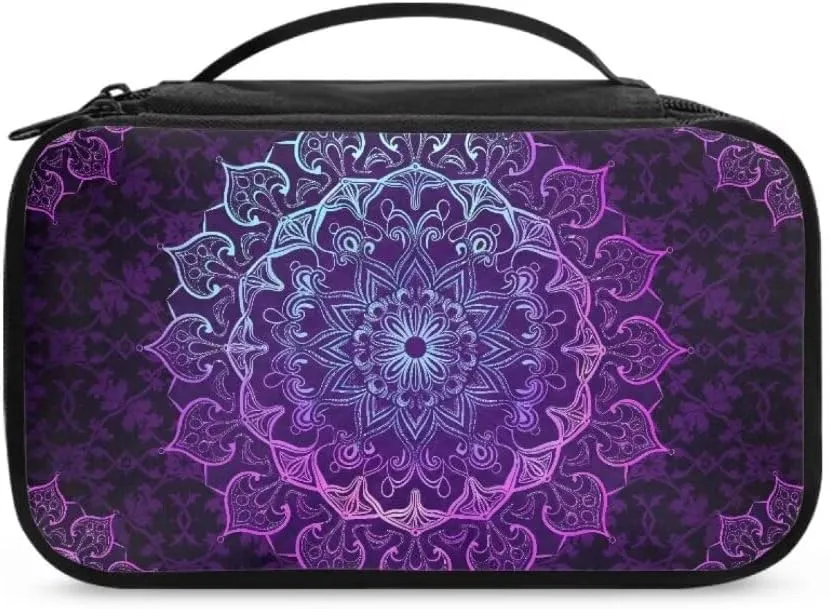 Boho Mandala Travel Makeup Bag for Women Double Layer Makeup Cosmetic Case with Handle for Cosmetics Brushes Toiletry